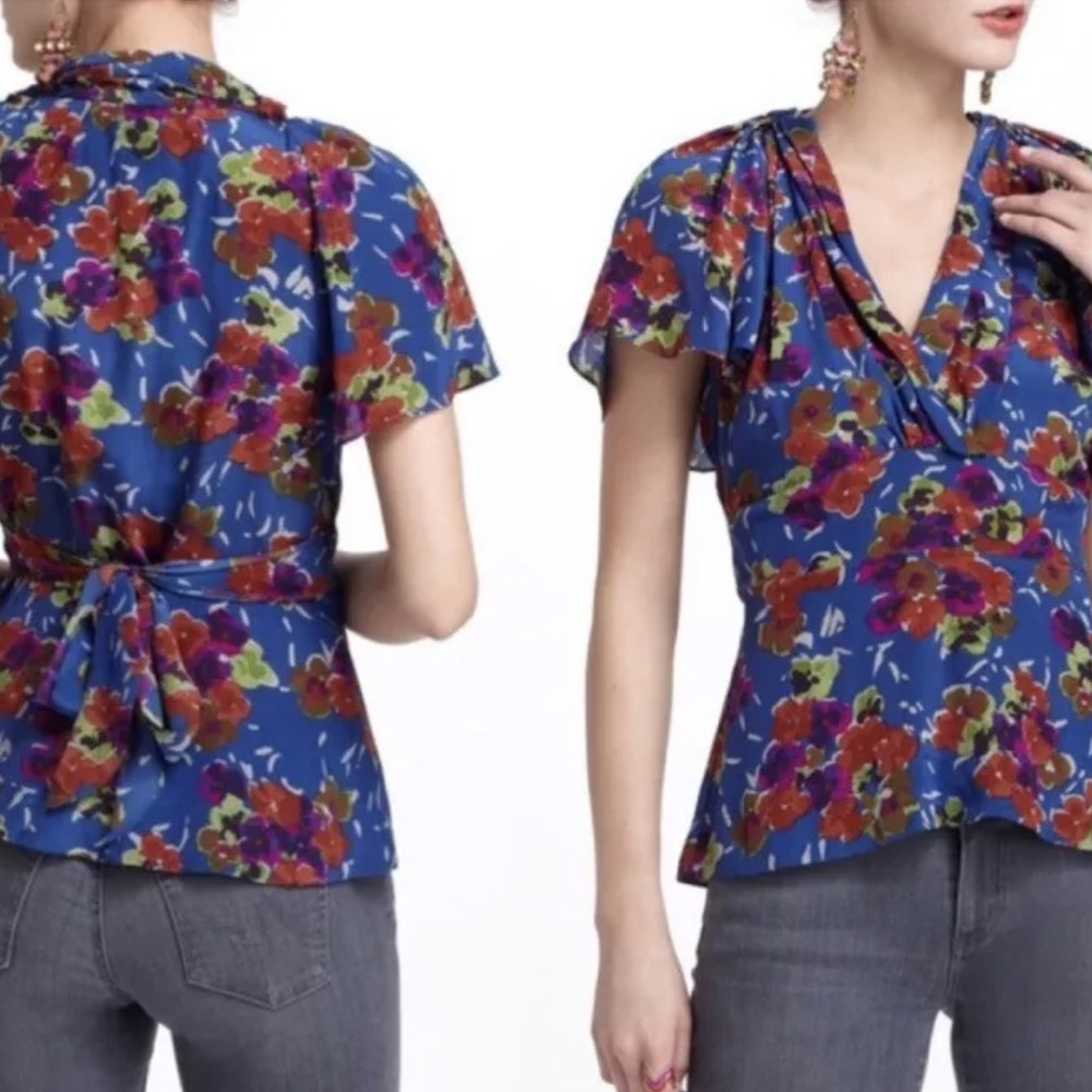 27. Anthropologie Girls From Savoy Dayflower Silk Wrap Tie Sash Floral Size 4